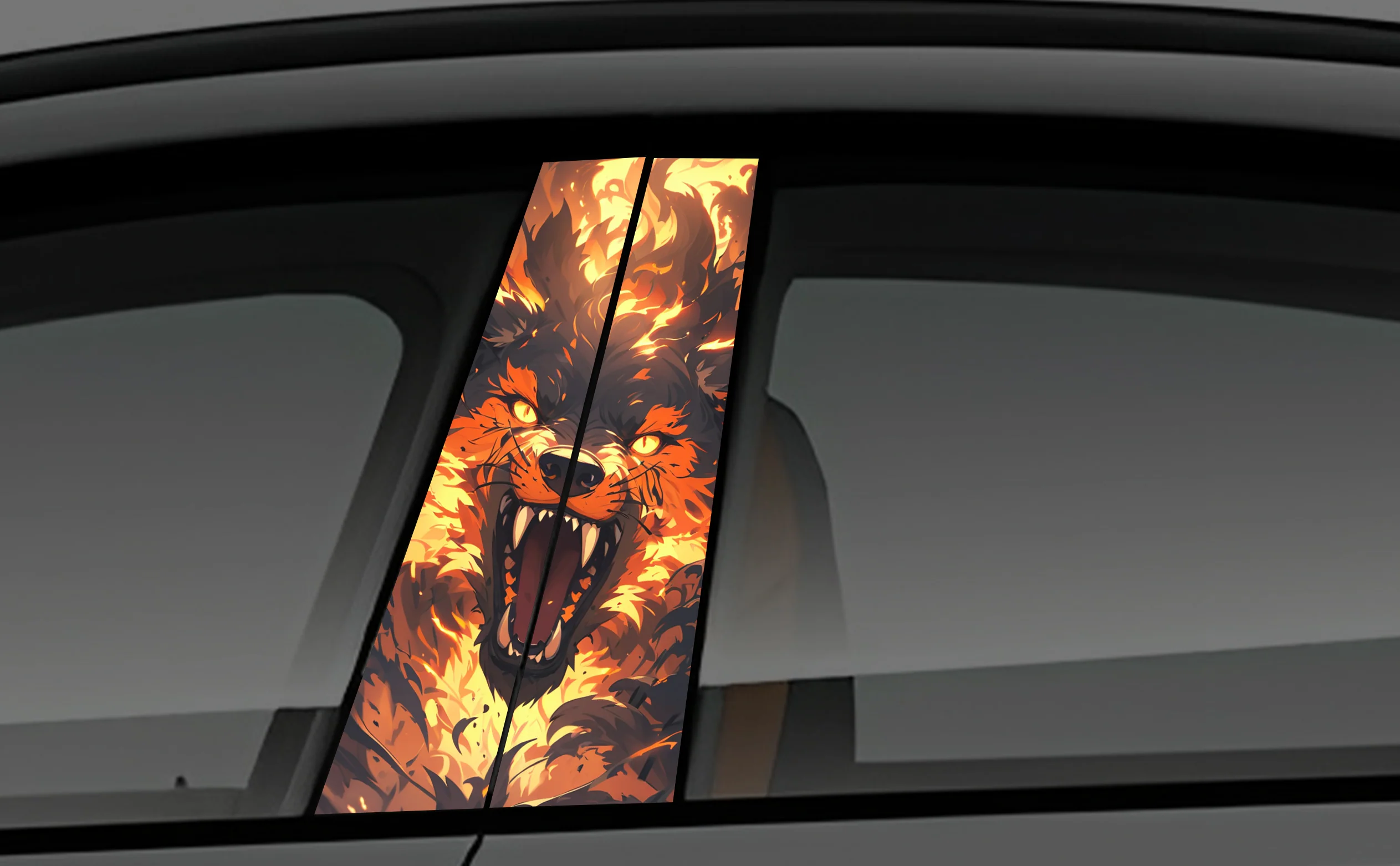 Fire Wolf Window Pillar Wrap for Cars
